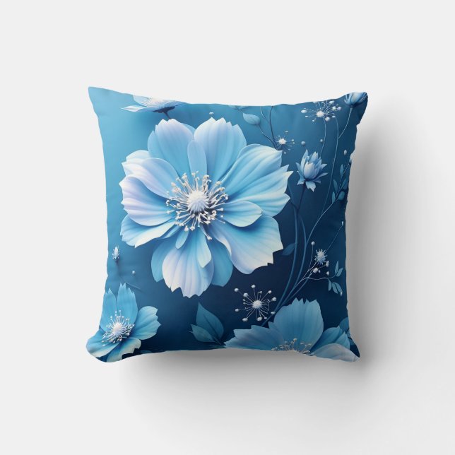 Coussin Pillow Blue flowers  (Recto)