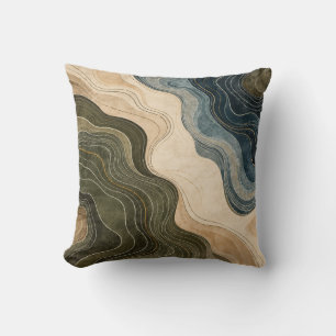 Coussin Pillow Throw Abstrait Contour Olive Navy Topograph