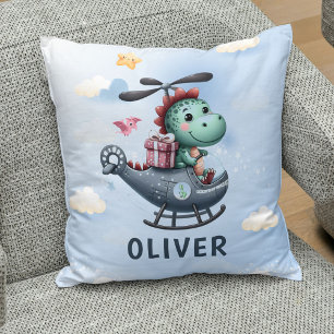 Coussin Pilote de dinosaure mignon volant un hélicoptère c