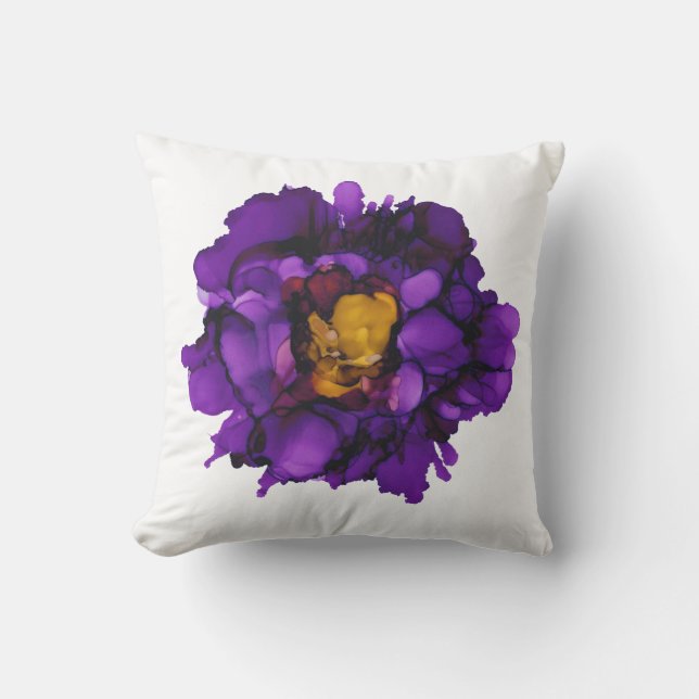 Coussin Pilote de lancer peint à la main de pivoine violet (Recto)