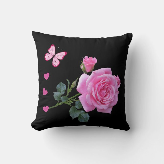 Coussin Pilote rose rose rose papillon floral (Recto)