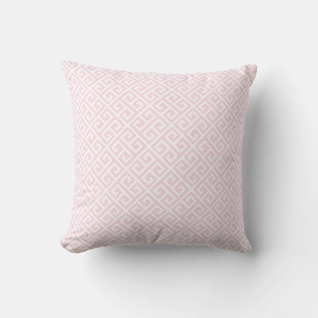 Coussin Pilotes à clé grecque rose et blanc (Recto)
