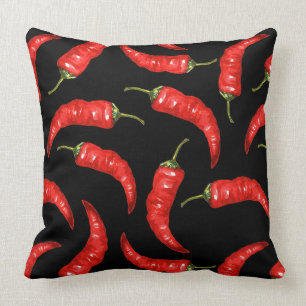 Coussin Piments chili sur noir