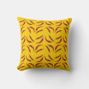 Coussin Piments répétés partout sur fond jaune 