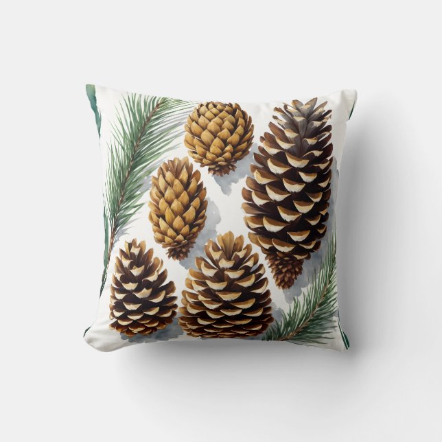 Coussin Pine Cones Aquarelle Art botanique (Recto)