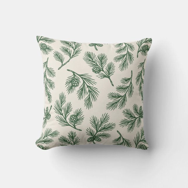 Coussin Pine Needle Lane - Botanical Pinecone Pattern (Recto)
