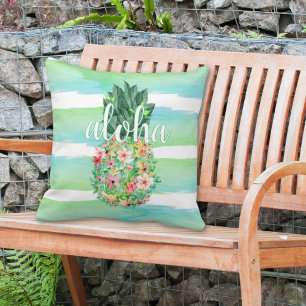 Coussin Pineapple Tropical Flowers Aloha