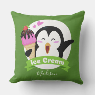 Coussin Pingouin crème glacée nom et couleur personnalisée