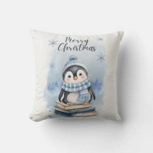 Coussin Pingouin de Noël aquarelle