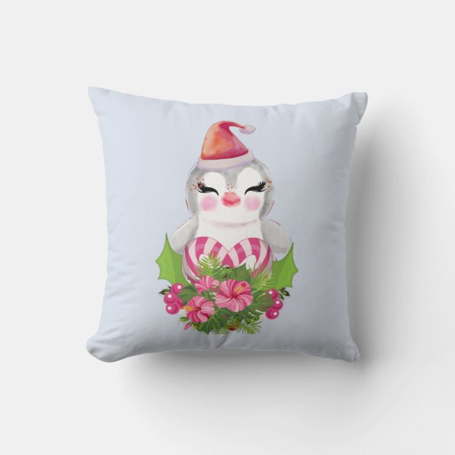 Coussin Pingouin de Noël mignon à Santa Hat (Recto)