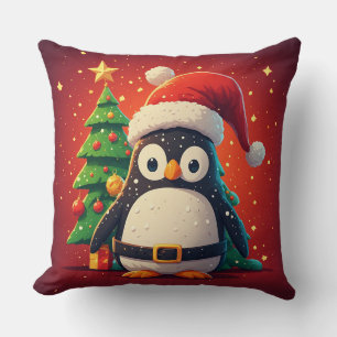 Coussin 🐧 Pingouin drôle de Noël avec des lumières de Noë
