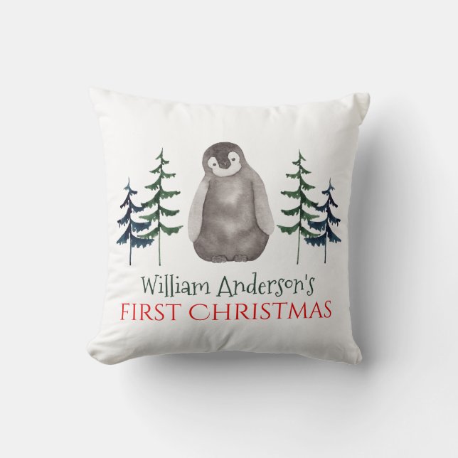 Coussin Pingouin et arbre de Noël personnalisés  (Recto)
