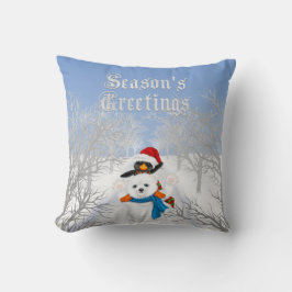 Coussin Pingouin Joyeuses Fêtes et bleu ours polaire