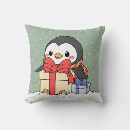 Coussin Pingouin mignon avec cadeaux de Noël dans la chute