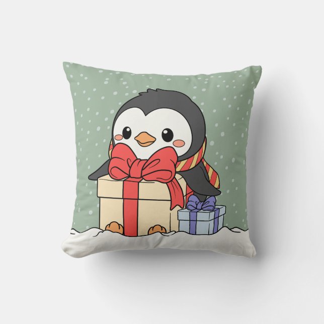 Coussin Pingouin mignon avec cadeaux de Noël dans la chute (Recto)