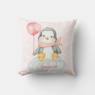 Coussin Pingouin rose bébé fille