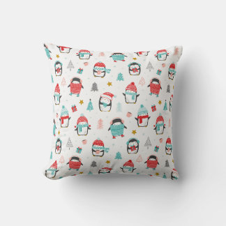 Coussin Pingouins de Noël mignons en blanc