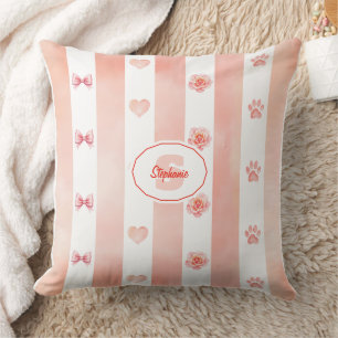 Coussin Pink and White Stripe - Coeurs, Rose, Empreinte de