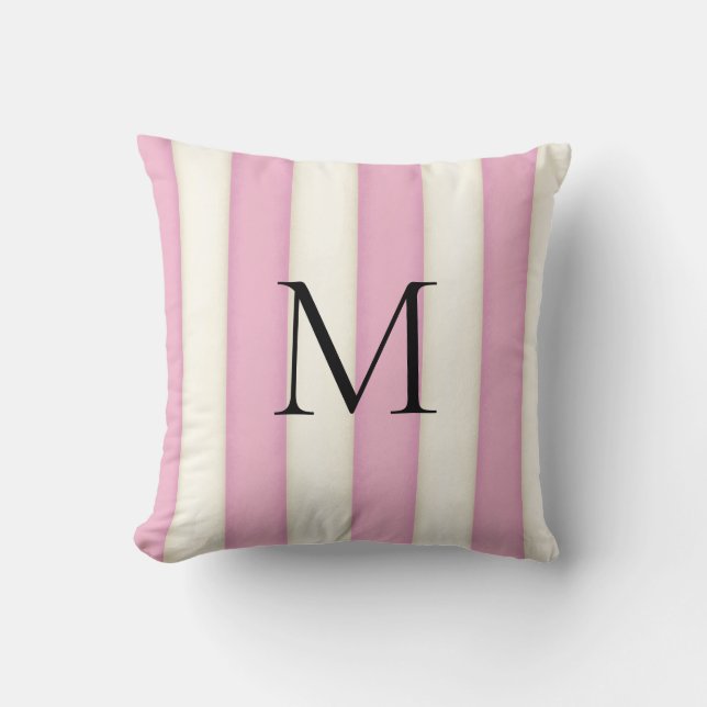 Coussin Pink & Antique White Stripes Monogramme (Recto)