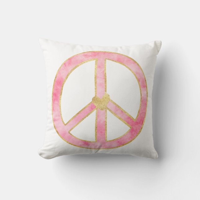 Coussin Pink Aquarelle or Paix Signal Coeur (Recto)