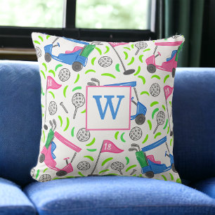 Coussin Pink Blue Green Golf Preppy Initial