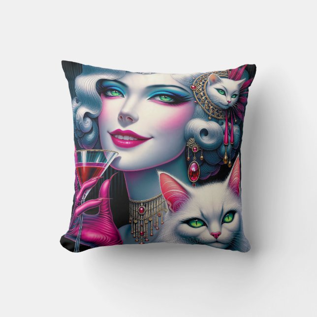Coussin Pink Cat Lady (Recto)