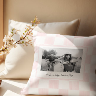 Coussin Pink Checkerboard Personalized Photo