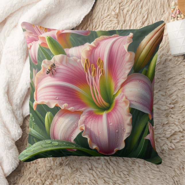 Coussin Pink Daylily Floral (Couverture)