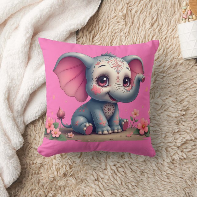 Coussin Pink Elephant Throw Pillow (Couverture)