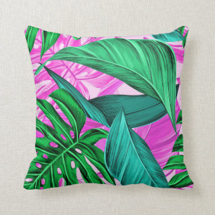 Coussin Pink et Feuilles verts tropicaux