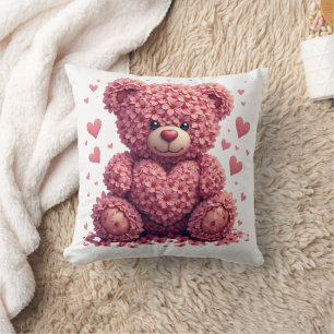 Coussin Pink Floral Valentine Teddy Bear