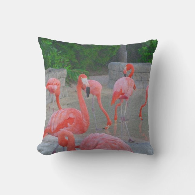 Coussin Pink Florida Flamants roses Aquarelle (Recto)