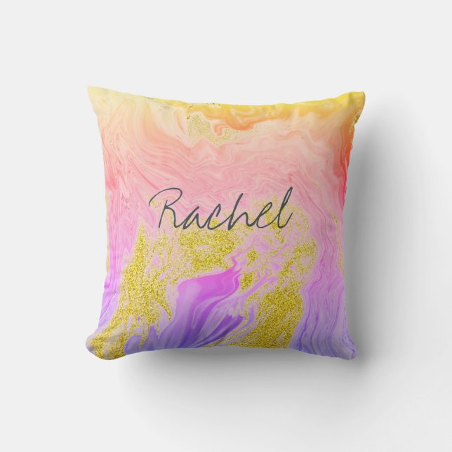 Coussin Pink Gold Agate Art Bridesmaid Personnalisé Nom Ca (Recto)