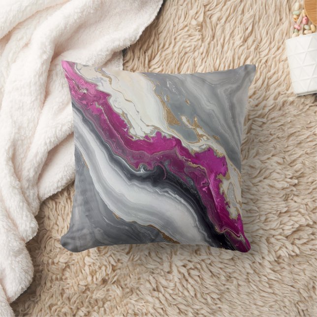 Coussin Pink, Grey White Stone Marble Printed  (Couverture)