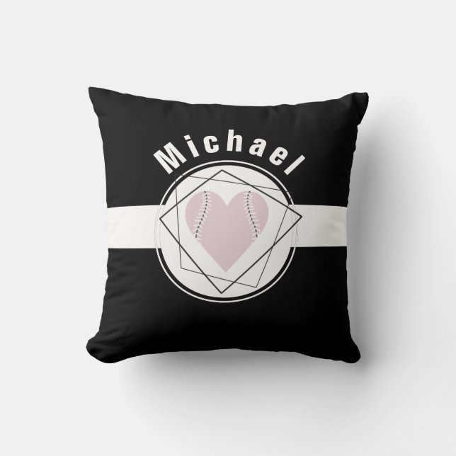Coussin Pink Heart Softball Love Baseball personnalisé (Recto)