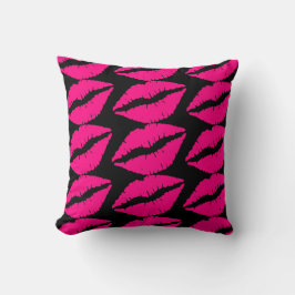 Coussin Pink lipstick baiser pop art rose et noir