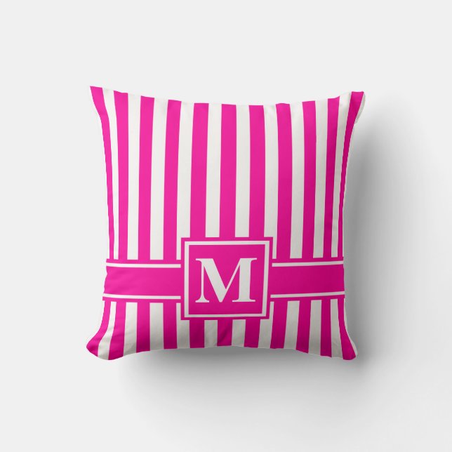 Coussin Pink Modern Stripe with Monogram (Recto)