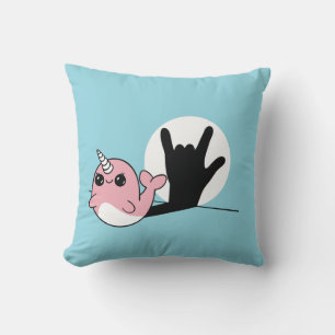 Coussin Pink Narwhal ASL I Love You - Deaf Culture Design