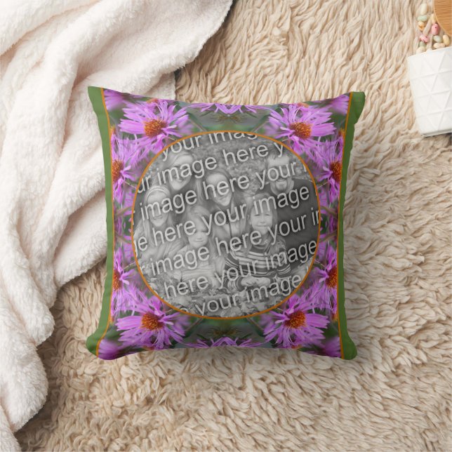Coussin Pink New England Aster Flowers Ajouter Votre Photo (Couverture)