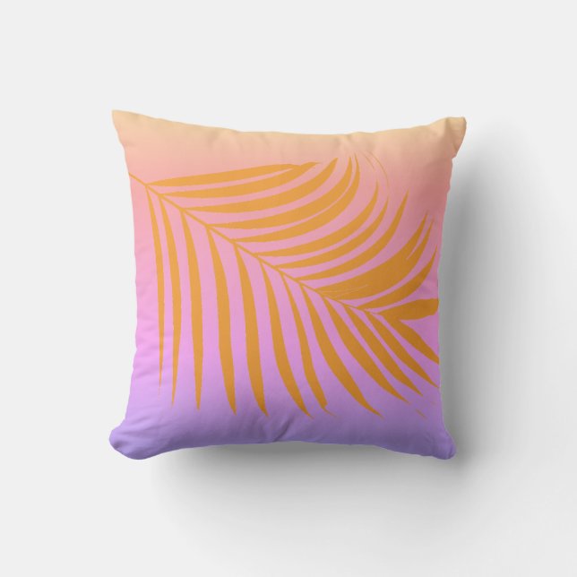 Coussin Pink Orange Palm Leaf Art Tropical Girly Cadeau (Recto)