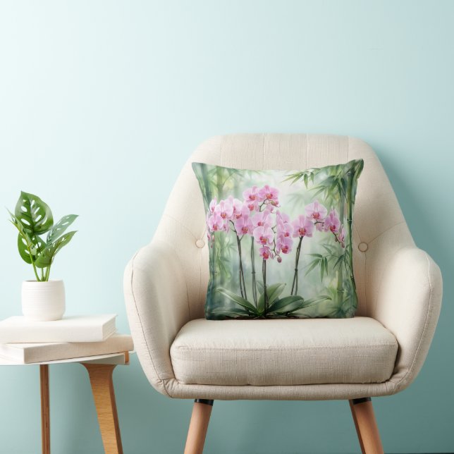 Coussin Pink Orchid Plant On Bamboo Background (Chaise)