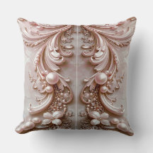 Pink Ornate Pearl and Floral Throw Pillow