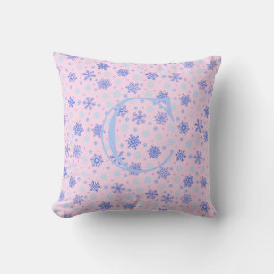 Coussin Pink Pastel Pink Snowflakes Élégant Monogramme Chi