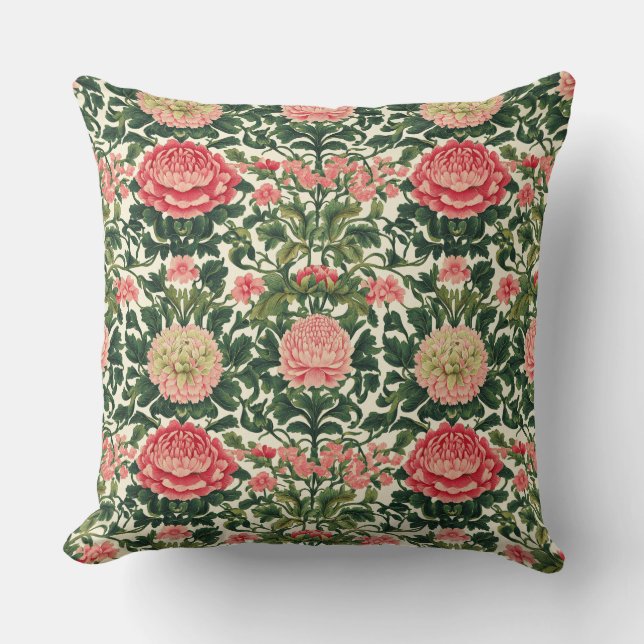 Coussin Pink Peony Symmetrical Floral Pattern (Recto)