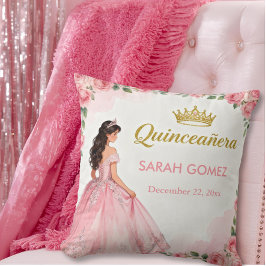Coussin Pink Princess Dress Gold Tiara Quinceañera
