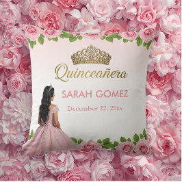 Coussin Pink Princess Dress Gold Tiara Quinceañera