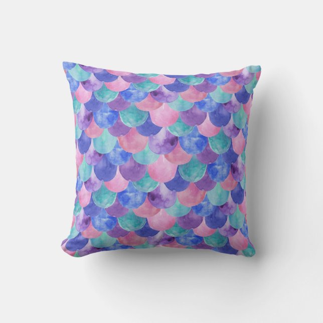 Coussin Pink Purple Blue Aquarelle Turquoise Étales de sir (Recto)