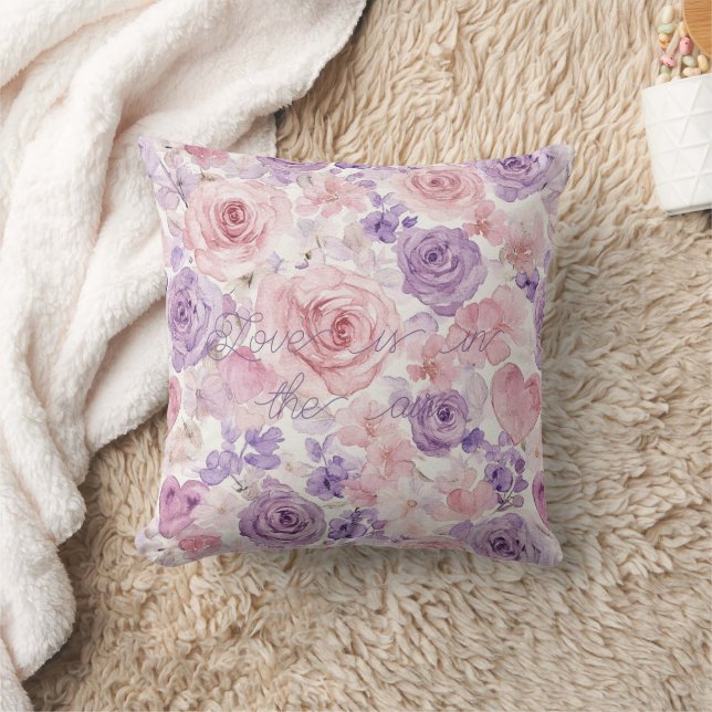 Coussin Pink Purple Blush Flowers Hearts Love Air (Couverture)