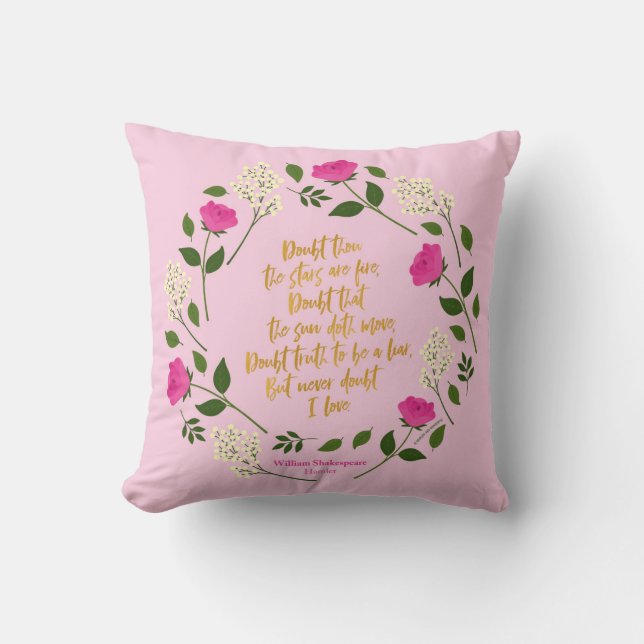 Coussin Pink Purple Floral William Shakespeare Never Doubt (Recto)