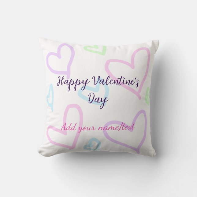 Coussin Pink purple heart happy Valentine's day name date  (Recto)